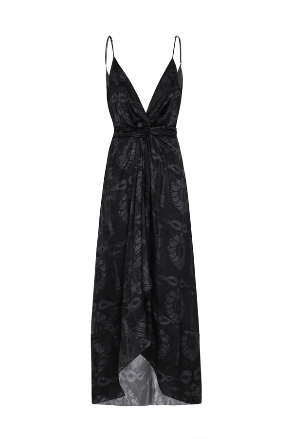 Sabina Silk Jacquard Midi Dress / Black